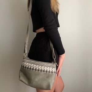 Gray, leather shoulder  purse